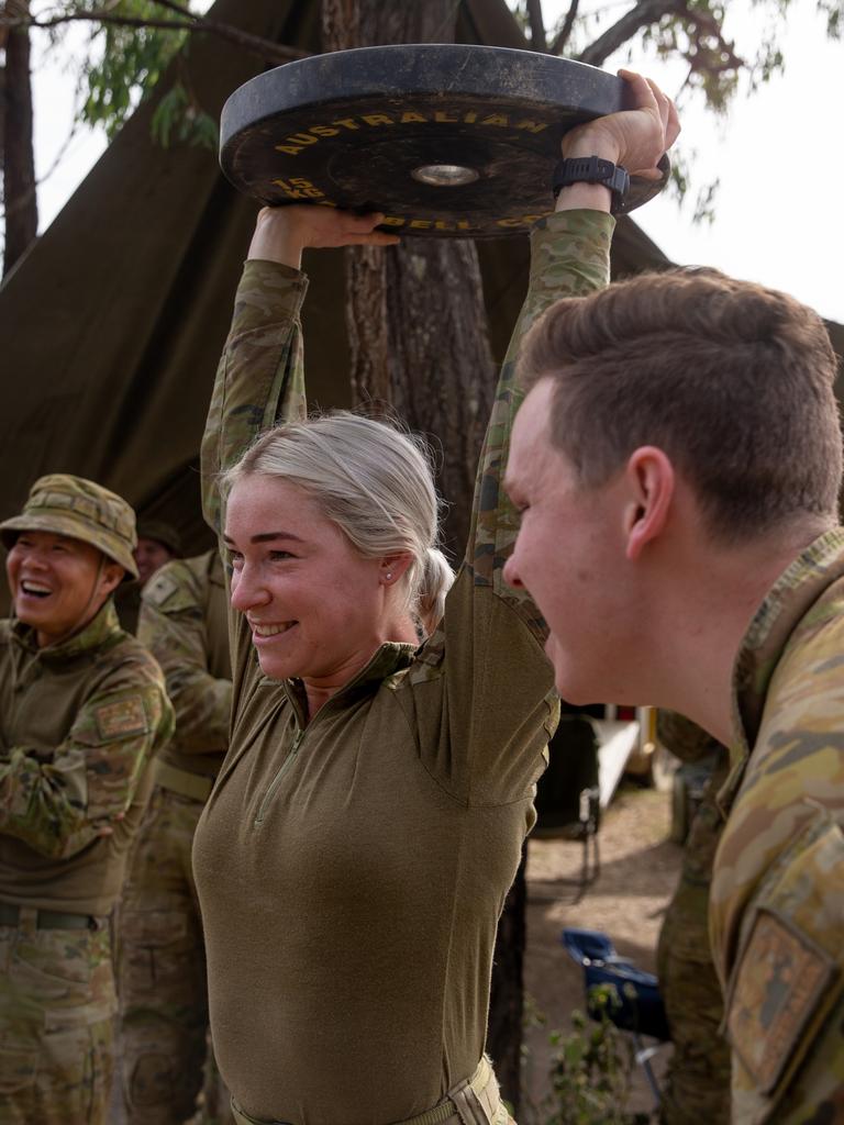 Australian Defence Force Pvt. Steffani Grace, a supply distribution operator with 7th Combat Service Support Battalion, competes in a fitness competition during Talisman Sabre 2021 at Camp Growl, Shoalwater Bay Training Area, Queensland, Australia, July 13, 2021. This is the ninth iteration of Talisman Sabre, a large-scale, bilateral military exercise between Australia and the U.S. involving more than 17,000 participants from seven nations. The month-long multi-domain exercise consists of a series of training events that reinforce the strong U.S./Australian alliance and demonstrate the U.S. MilitaryÃ¢â&#130;¬â&#132;¢s unwavering commitment to a free and open Indo-Pacific. Grace is a native of Brisbane, Queensland. (U.S. Marine Corps photo by Lance Cpl. Ujian Gosun)