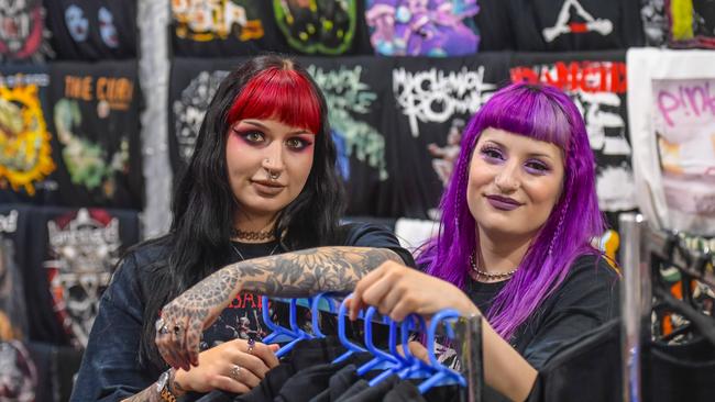 Staff members Rhiannon Simone and Daisy Maragozidis of The T-shirt Man at Elizabeth City Centre, which is set to close. Picture: RoyVPhotography