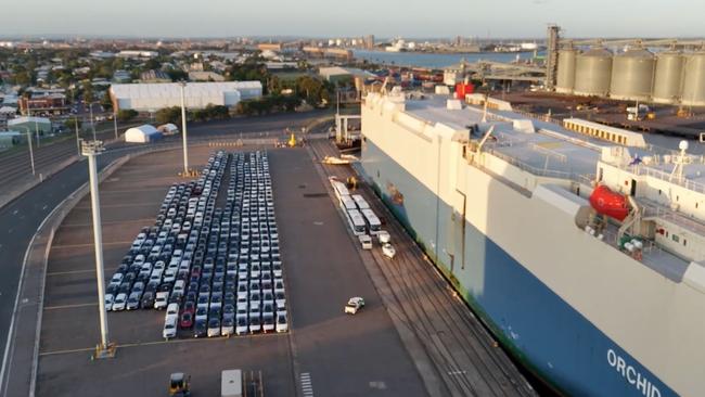 The car carrier Orchid Ace in Newcastle, NSW. Picture: YouTube/Port of Newcastle