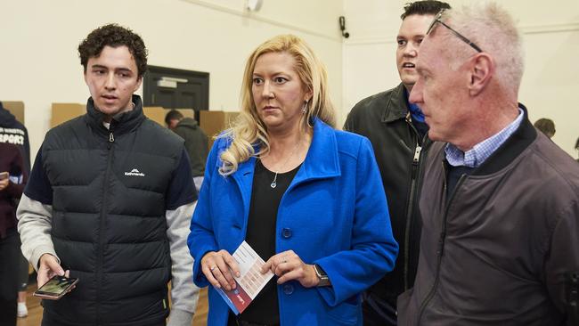 Liberal candidate for Boothby, Dr Rachel Swift arriving to vote in Mitcham. Picture: Matt Loxton