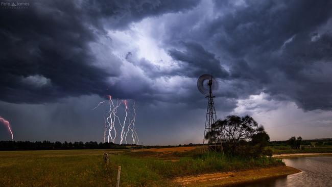 The storm front near Torquay this afternoon amid high winds and hundreds of lightning strikes. Picture: Pete James/<a href="https://www.facebook.com/killershotphoto/?hc_ref=PAGES_TIMELINE&amp;fref=nf">@killershotphoto</a>