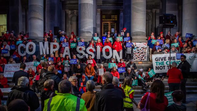 People hold a vigil at Parliament House in support of the Bill on Wednesday night. Picture: Tom Huntley