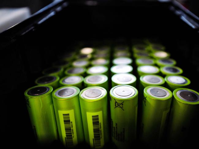 A photo shows lithium batteries for aeronautics manufactured by the company Limatech, in Voreppe near Grenoble on June 12, 2023. (Photo by OLIVIER CHASSIGNOLE / AFP)