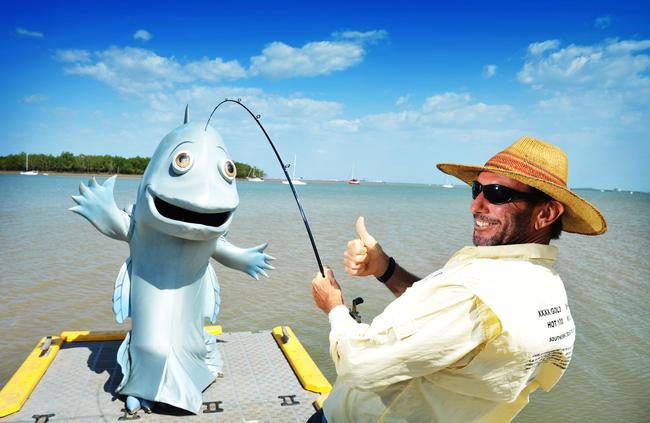 Tales from the Tinny host Robert Smith catching his own barra … well sort of. Picture: Ivan Rachman