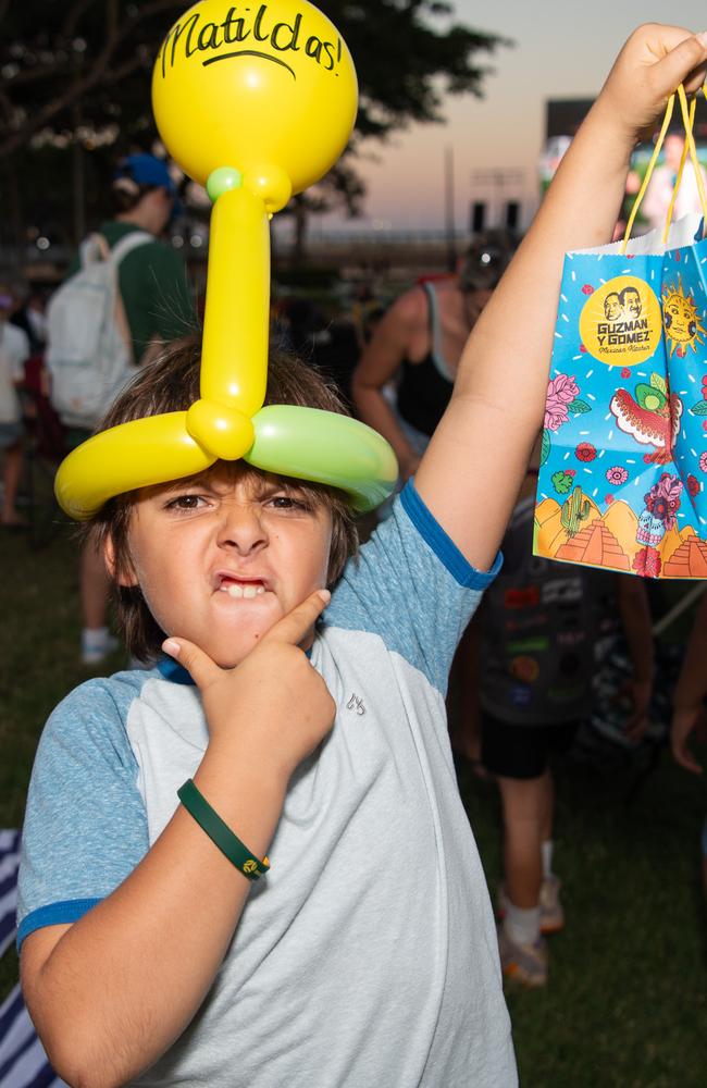 Enzo Pilkington as thousands of fans gather to watch the Matildas take on England in the World Cup Semifinal at Darwin Waterfront. Picture: Pema Tamang Pakhrin