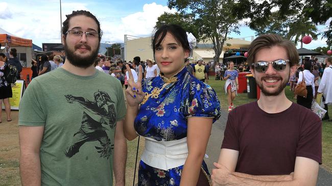 L-R Dan Mazzer. Riana Bauer and Matt Jaques at CapriCon.Photo Liam Fahey / Morning Bulletin