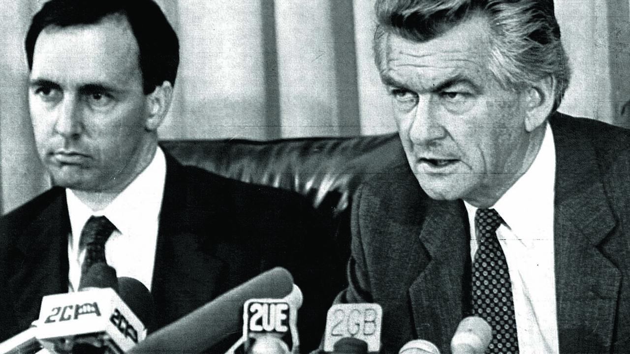 Bob Hawke and Paul Keating after winning the 1983 election.