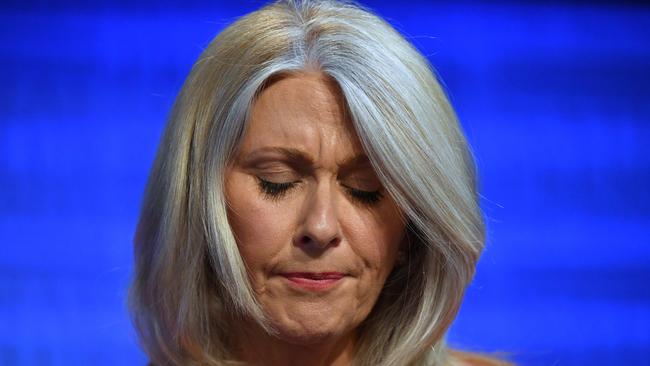 Journalist and author Tracey Spicer at the National Press Club on Wednesday. Picture: AAP