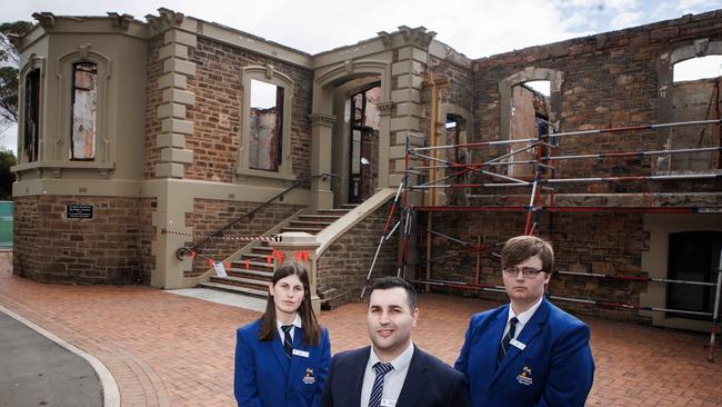Kapunda High school Principal David Marino with head prefects Chloe McWaters and Connon Shepherd. Picture: Kelly Barnes