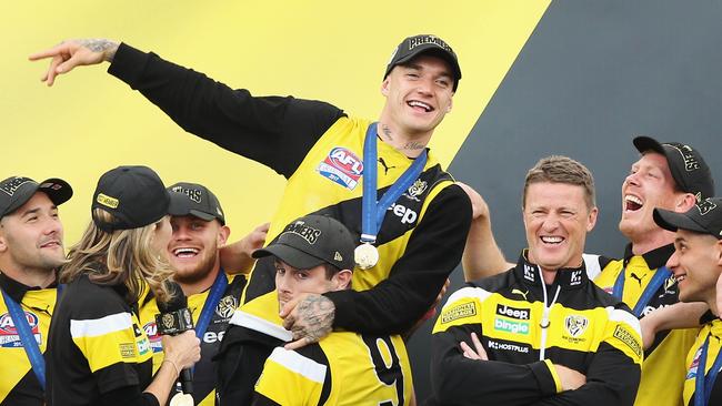 Dustin Martin handled the pressure, delivered on the biggest stage and then got the party started. Picture: Getty Images