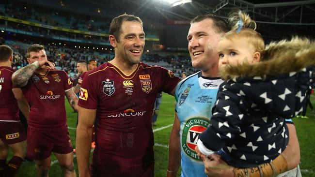 Cameron Smith and Paul Gallen embrace after the 2016 State of Origin series finale. Picture: Getty Images