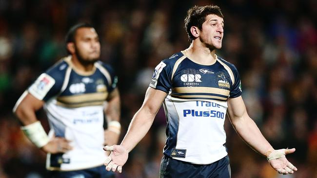 HAMILTON, NEW ZEALAND - JULY 15:  Tomas Cubelli of the Brumbies reacts during the round 17 Super Rugby match between the Chiefs and the Brumbies at Waikato Stadium on July 15, 2017 in Hamilton, New Zealand.  (Photo by Anthony Au-Yeung/Getty Images)