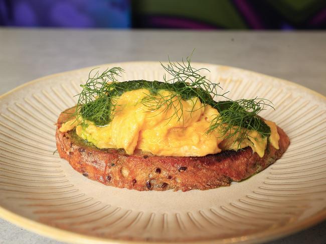 Sarah Baldwin at her restaurant, joy, with plated Boxing Day leftovers dishes. With Frittata and Scrambled Eggs. Pics Adam Head