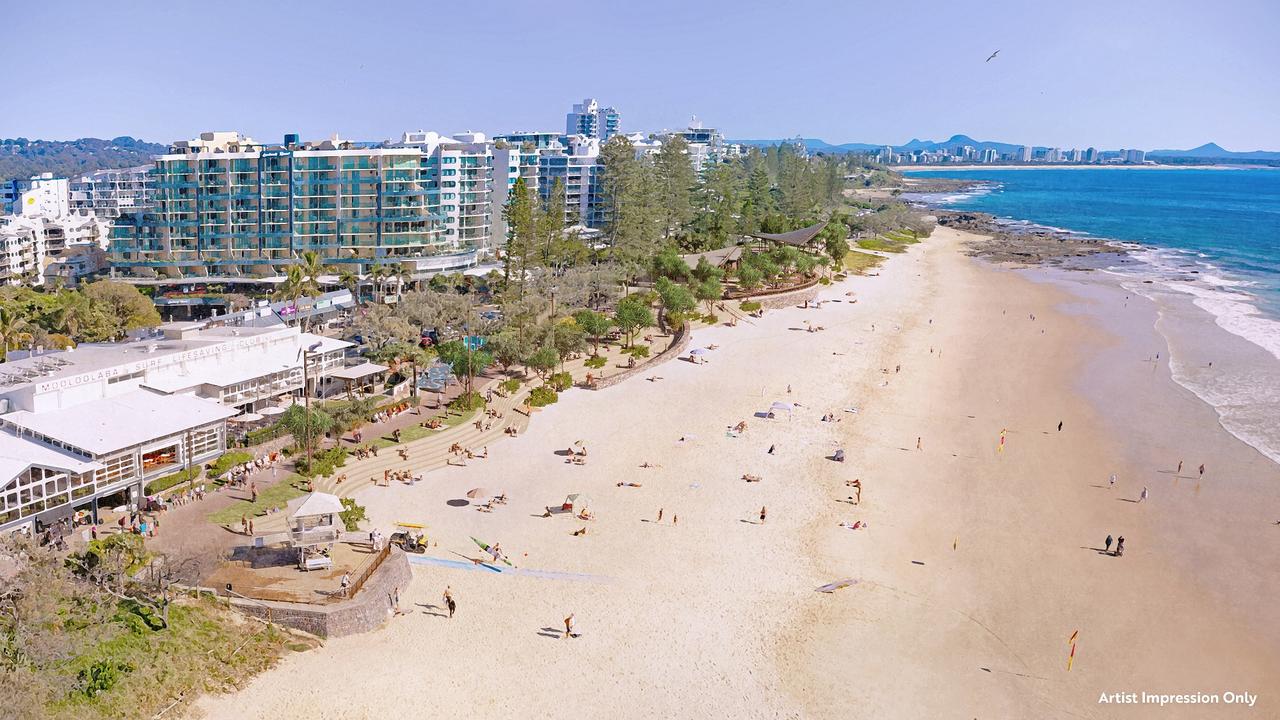 Artist's impression of the new terraced seawall at Mooloolaba integrated from Brisbane Road to the Surf Club, part of Stage Two - Central Meeting Place and Southern Parkland seawall. Picture: Sunshine Coast Council