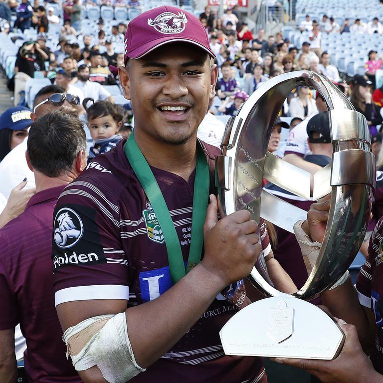 Manly's Haumole Olakau'atu was a member of Manly 2017 Holden Cup U20's Grand Final winning team. Picture: Brett Costello