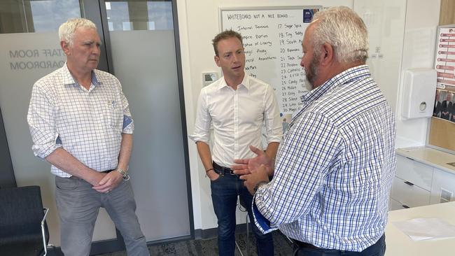 Doctor Rod Pearce, opposition leader David Speirs and president of the Pelican Point Shack Association, Shaun Irvine. Picture: Evangeline Polymeneas