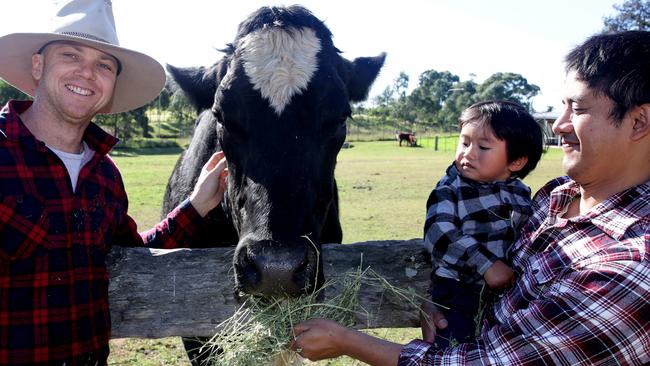 Farmer Lawrence Kersten with Joe Adams and Joe Adams Junior at the Autumn Harvest. Pictures: Peter Kelly