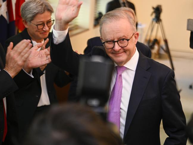 CANBERRA, AUSTRALIA  - NewsWire Photos - MAY 9, 2025:  Prime Minister Anthony Albanese addresses the AustralianÃ‚Â LaborÃ‚Â PartyÃ‚Â CaucusÃ‚Â at Parliament House in Canberra. Picture: NewsWire / Martin Ollman