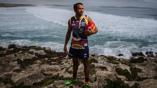 Crows star Eddie Betts in Port Lincoln. Picture: Matt Turner