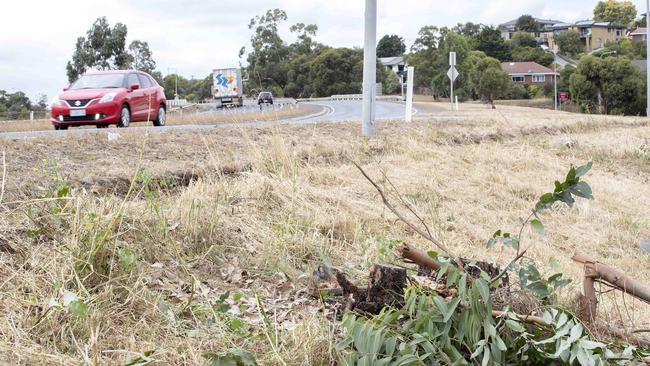 Fatal motorcycle crash scene, Brooker Highway near the Berriedale Road overpass. Picture: Chris Kidd