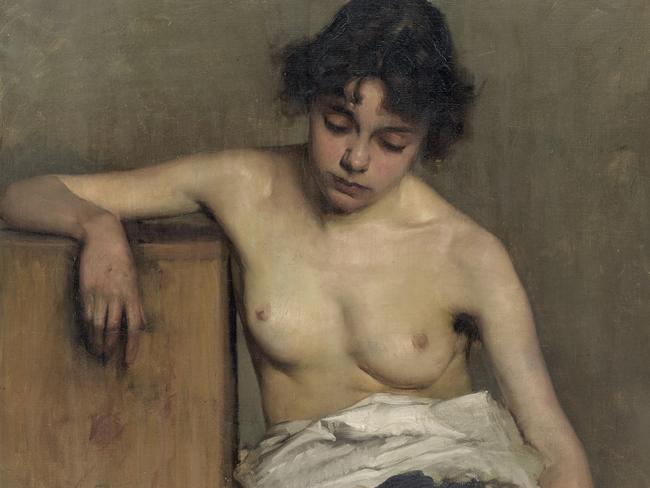 Hugh Ramsay, Study of a girl, half-nude, leaning on box (c.1897). National Gallery of Victoria, Melbourne