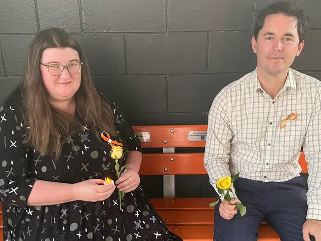 Carlie Walker and Fraser Coast Mayor George Seymour at the memorial for Linda Lovett.