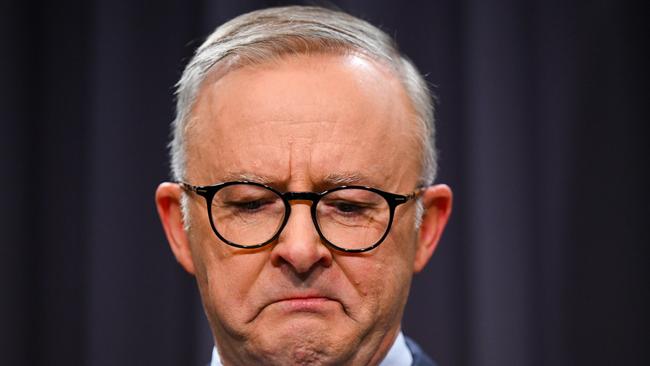 Emotional rescue: Anthony Albanese gets choked up while outlining the wording of the voice referendum question and urging a yes vote. Picture: AAP