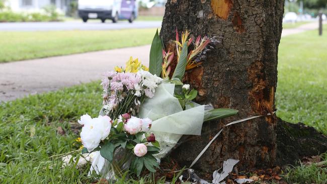 Scene of a fatal traffic crash at Manoora on February 14, 2022 where an allegedly stolen Toyota Yaris left Pease Street near the Saltwater Creek bridge and crash into a tree. Bradley Smith was declared dead at the scene, and five other children aged 12 to 15 were taken to Cairns Hospital with injuries. Picture: Brendan Radke