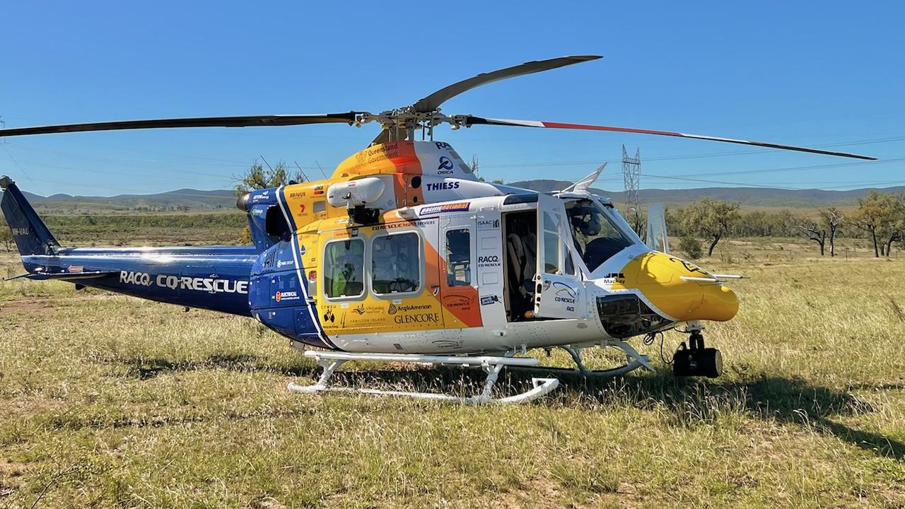 RACQ CQ Rescue flew a patient from a cattle property at Lotus Creek with a serious shoulder injury after he fell from a horse while mustering cattle. Picture: RACQ CQ Rescue