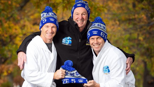 Neale Daniher with Brent Harvey and Sam Mitchell ahead of the Big Freeze 5. Picture: Sarah Matray