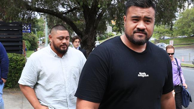 Earnest Tumano Lotomau and Tithing Keresoma Faagase leave Coolangatta court. Photo: Scott Powick