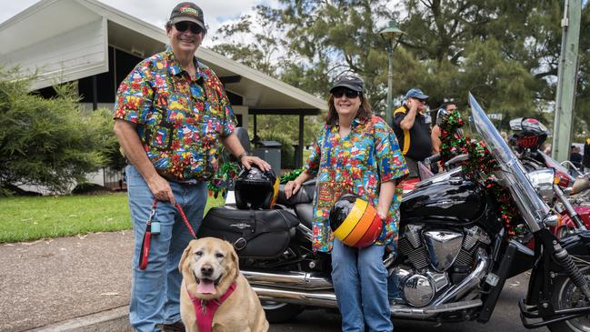 John and Clair Knox with Missy at the Downs Motorcycle Sport Club 2024 toy run. Sunday, December 15, 2024. Picture: Christine Schindler