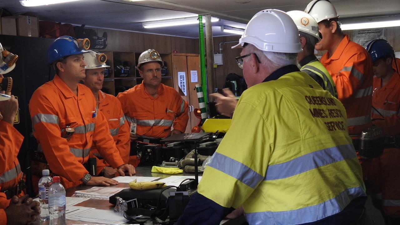 Workers prepare to re-enter Zone 1 of the North Goonyella underground coal mine for the first time in July 2019.