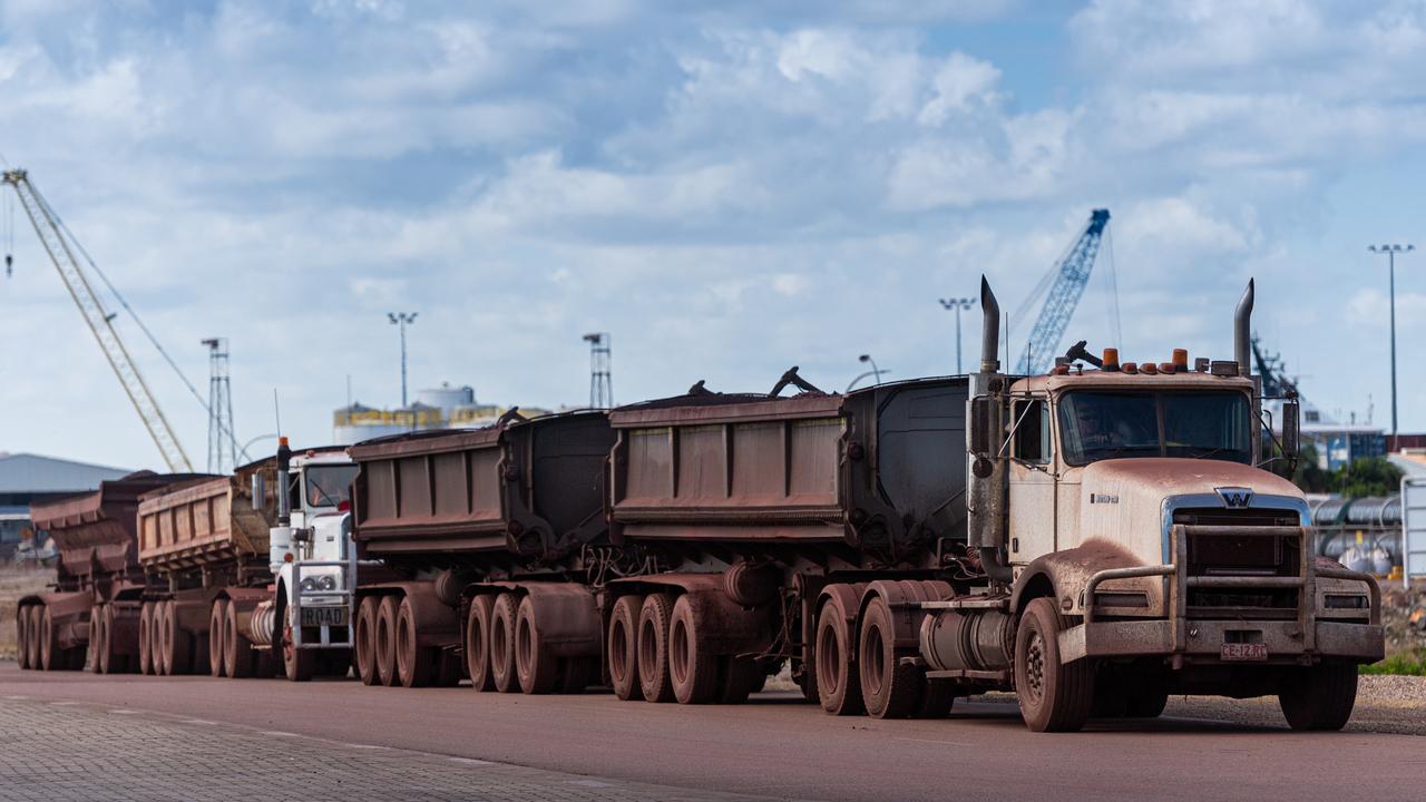 NT Bullion, the owners of the rebirthed Frances Creek Mine near Pine Creek, will load and export its first 30,000 tonnes of hi-tech lump iron ore today. A truck arrives with the iron ore to be loaded on to the vessel. Picture: Che Chorley