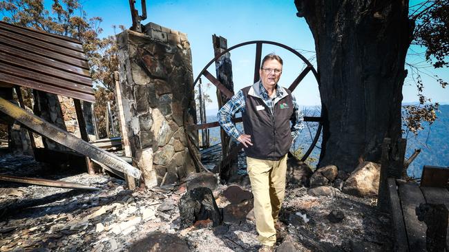 Binna Burra Lodge's Steve Noakes has been left devastated by the destruction of the once picturesque lodge which now lies in ruins. Picture: NIGEL HALLETT