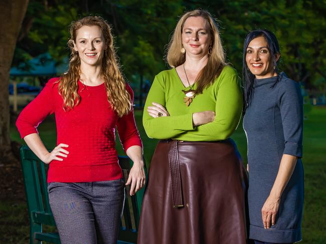 The Greens’ Central Ward Wendy Aghdam, Walter Taylor Ward candidate Michaela Sargent and Paddington Ward candidate Seal Chong Wah. Picture: Nigel Hallett