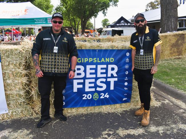 The Gippsland Beer Fest in Tinamba on Saturday, November 16, 2024: Josh Henschel and Shaun Kerton. Picture: Jack Colantuono