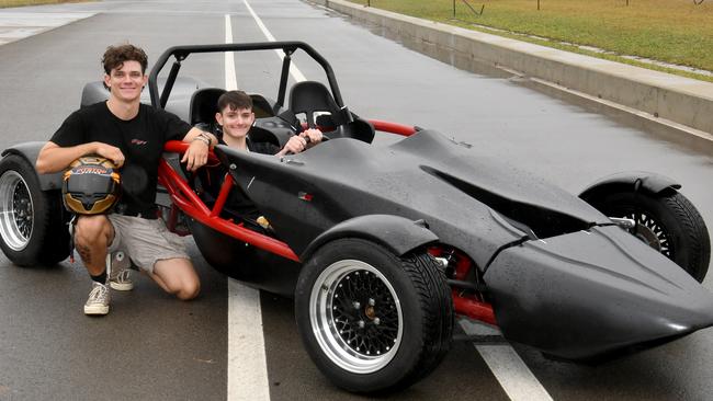 Isaac Pyers and Joel Metcalf from Pit Stop Karting with an Ariel Tiger Shark GT. Picture: Evan Morgan