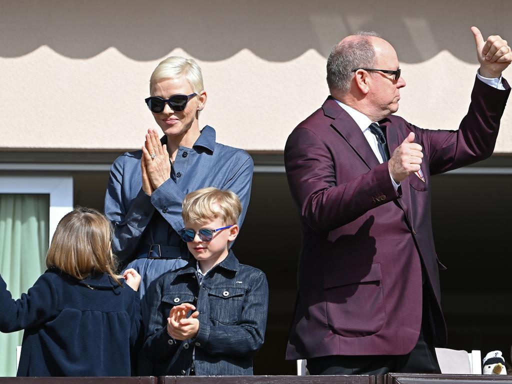 Princess Charlene, Prince Albert II, Prince Jacques and Princess Gabriella attend the Sainte Devote Rugby Tournament in Monaco. Picture: Pascal Le Segretain/Getty Images