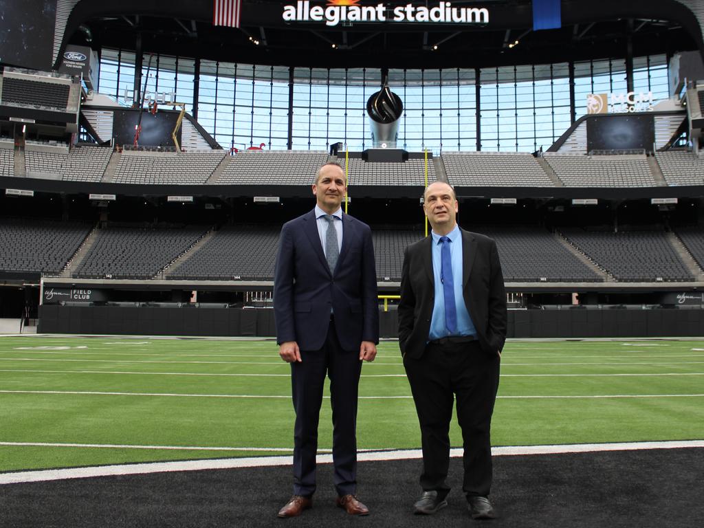 Andrew Abdo and Peter V'landys at Allegiant Stadium in Las Vegas.