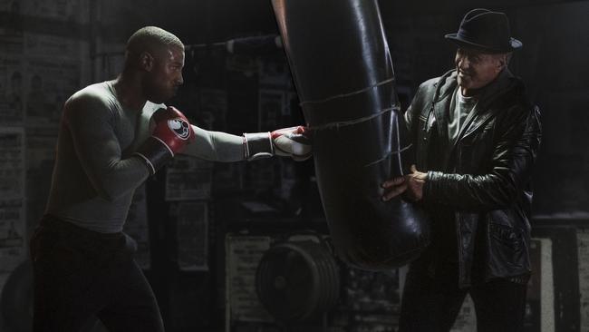 Michael B. Jordan and Sylvester Stallone, the master and apprentice. Picture: AP