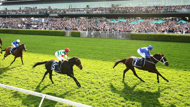 Hugh Bowman riding Winx wins race 7 the Longines Queen Elizabeth Stakes during The Championships Day 2 at Royal Randwick Racecourse on April 13, 2019. Picture: Getty Images