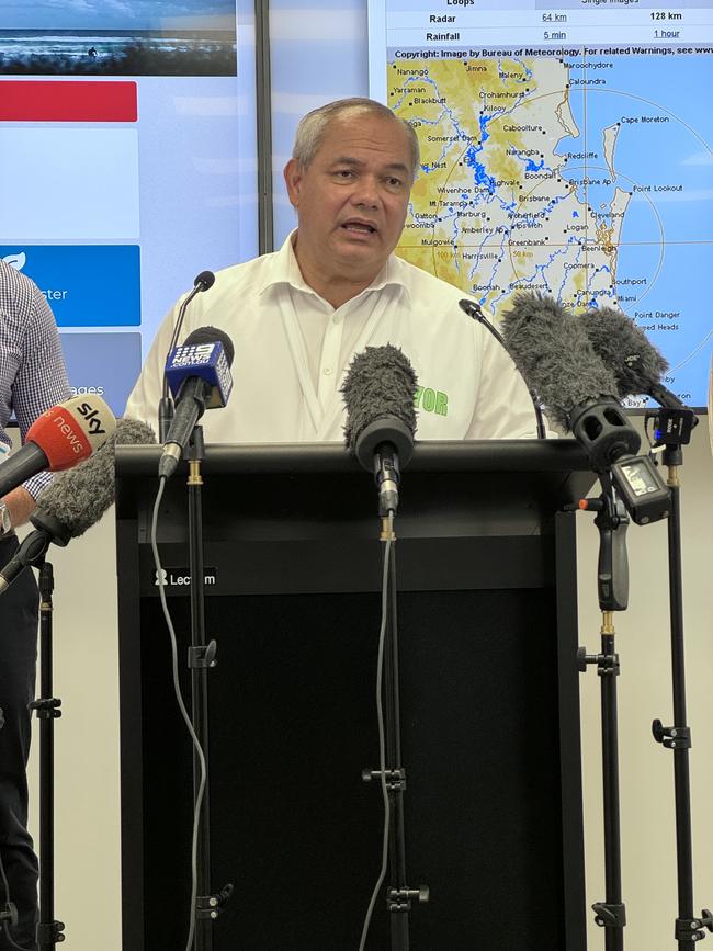 Mayor Tom Tate addressing media on Wednesday after a freak storm lashed the Gold Coast Christmas night. Picture: Amaani Siddeek