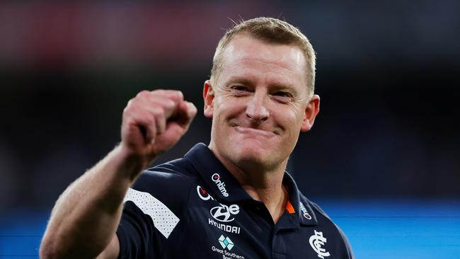 Michael Voss had reason to smile. (Photo by Dylan Burns/AFL Photos via Getty Images)