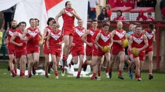 South Gambier Football Club players run out onto the ground ahead of the 2020 Limestone Coast Football League grand final. The Demons thrived in the newly-created competition during a COVID-19 era. Picture: Supplied, Andy Davies