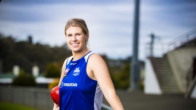 Former AFLW player Abbey Green has been travelling the state as an ambassador for Tasmania’s new AFL club. Picture: Richard Jupe