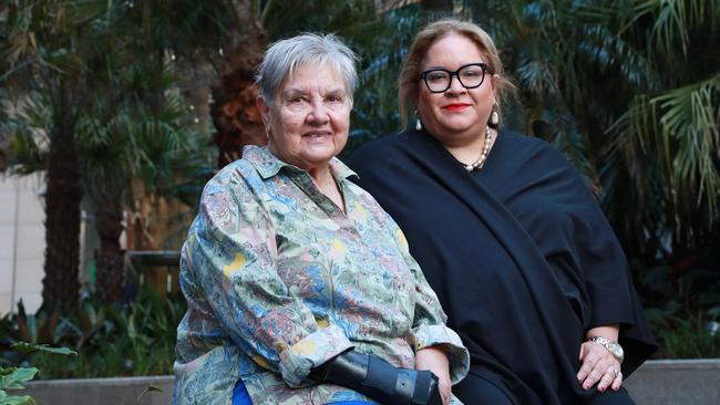 Uluru Statement from the Heart co-chairs Professor Megan Davis (glasses) and Pat Anderson AO discuss progress towards a referendum on the Indigenous voice. John Feder/The Australian.