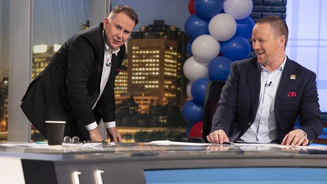 Tony Jones and Nathan Brown on The Sunday Footy Show. Picture: Fiona Hamilton