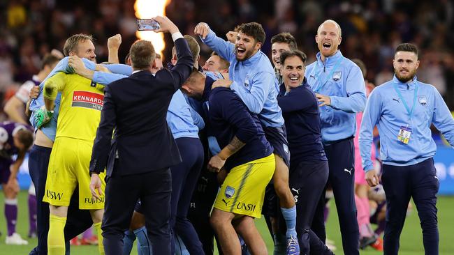 Sydney FC celebrate their big A-League final success.