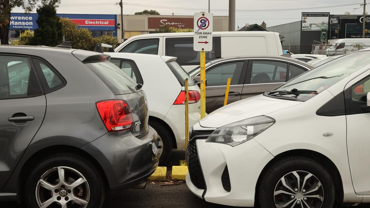 Geelong Train Station carpark is full, with some motorists parking in tow-away zones. Picture: Alison Wynd